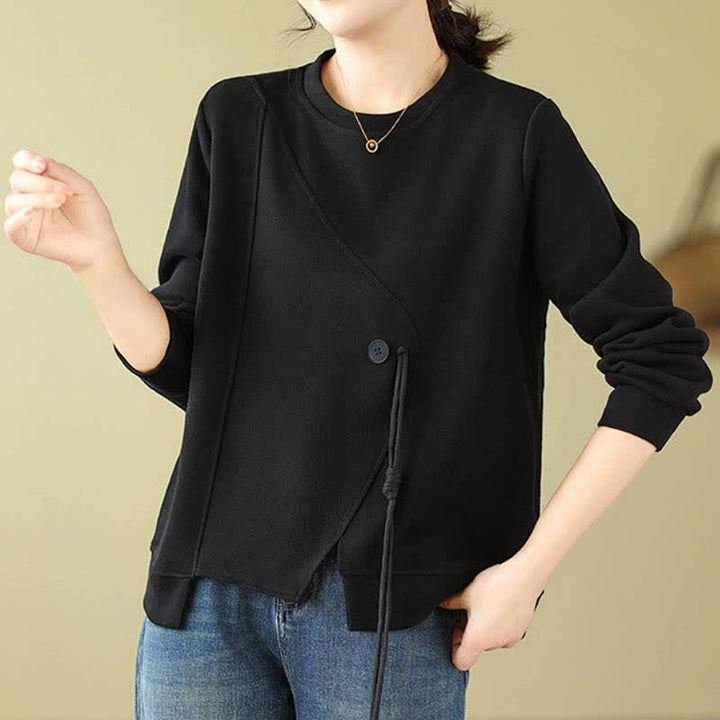 Buddha Stones Minimalistischer Strickpullover für Damen, einfarbig, mit Rundhalsausschnitt und Kordelzug, Herbst/Winter - image 9