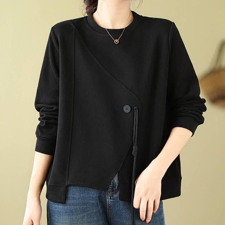 Buddha Stones Minimalistischer Strickpullover für Damen, einfarbig, mit Rundhalsausschnitt und Kordelzug, Herbst/Winter - image 10