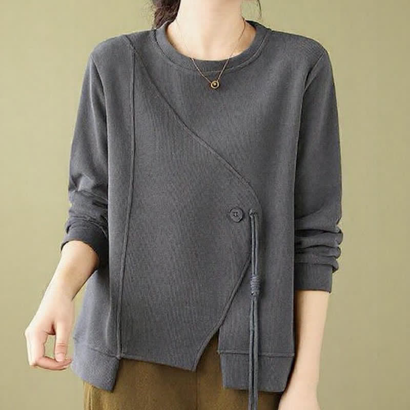 Buddha Stones Minimalistischer Strickpullover für Damen, einfarbig, mit Rundhalsausschnitt und Kordelzug, Herbst/Winter - image 15