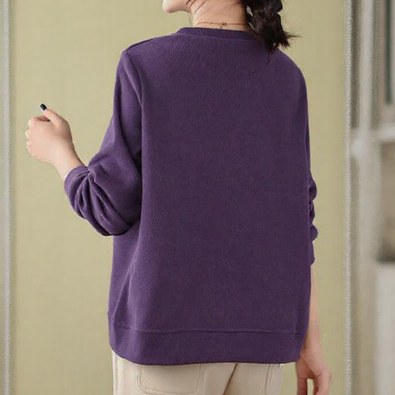 Buddha Stones Minimalistischer Strickpullover für Damen, einfarbig, mit Rundhalsausschnitt und Kordelzug, Herbst/Winter - image 2