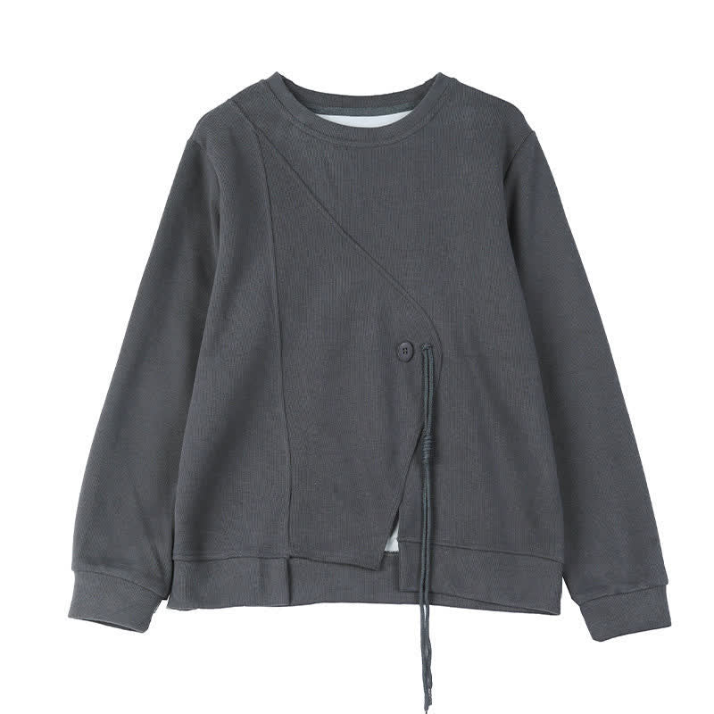 Buddha Stones Minimalistischer Strickpullover für Damen, einfarbig, mit Rundhalsausschnitt und Kordelzug, Herbst/Winter - image 18