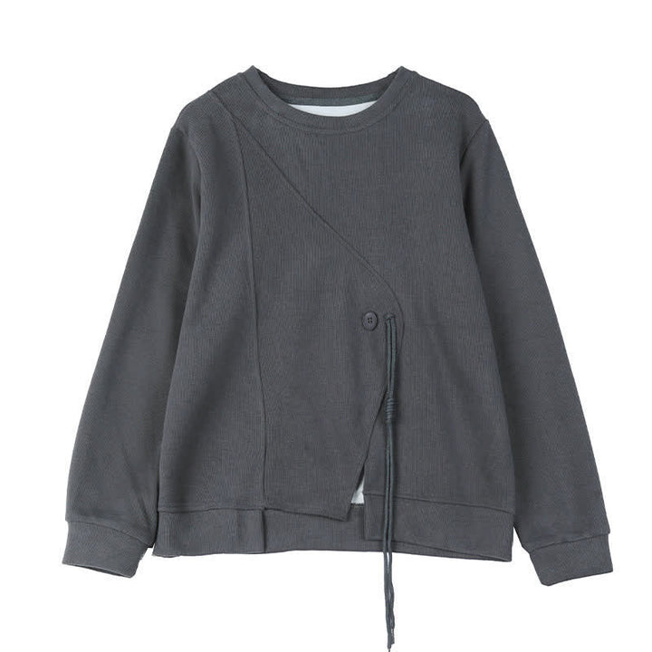Buddha Stones Minimalistischer Strickpullover für Damen, einfarbig, mit Rundhalsausschnitt und Kordelzug, Herbst/Winter - image 18
