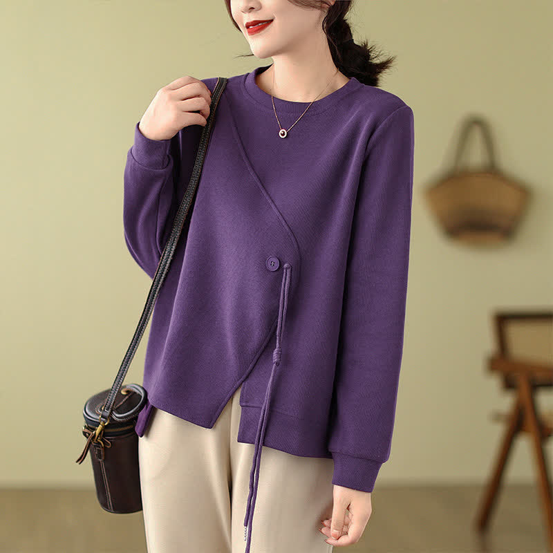 Buddha Stones Minimalistischer Strickpullover für Damen, einfarbig, mit Rundhalsausschnitt und Kordelzug, Herbst/Winter - image 1