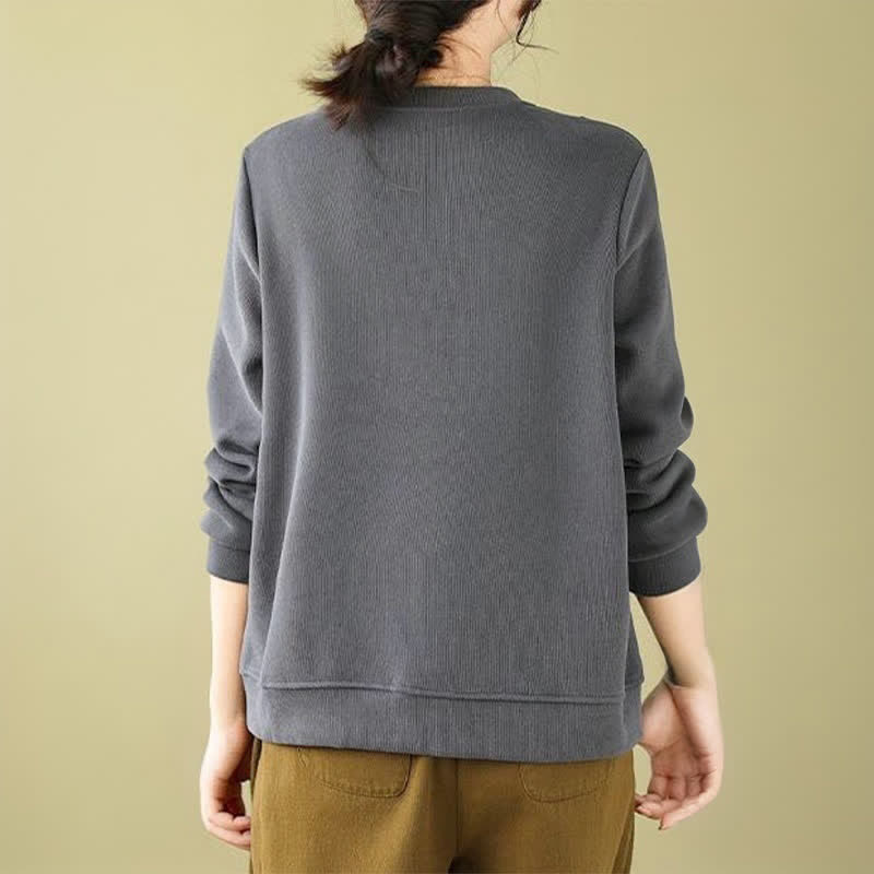 Buddha Stones Minimalistischer Strickpullover für Damen, einfarbig, mit Rundhalsausschnitt und Kordelzug, Herbst/Winter - image 17