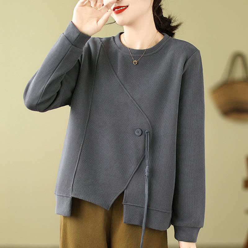 Buddha Stones Minimalistischer Strickpullover für Damen, einfarbig, mit Rundhalsausschnitt und Kordelzug, Herbst/Winter - image 16