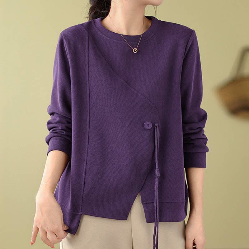 Buddha Stones Minimalistischer Strickpullover für Damen, einfarbig, mit Rundhalsausschnitt und Kordelzug, Herbst/Winter - RebeccaPurple - US12, UK/AU16, EU44 (2XL) - image 0