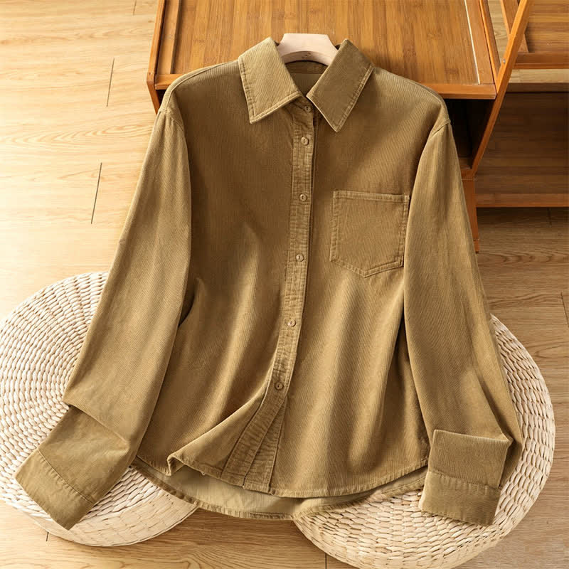 Buddha Stones Vintage-Damenbluse im Herbst-/Winter-Stil aus Cord mit Knopfleiste, langen Ärmeln und Tasche - Peru - US8-10, UK/AU12-14, EU40-42 (2XL) - image 0