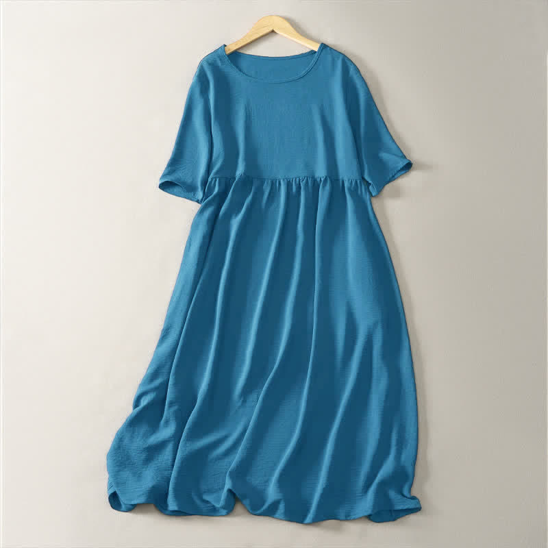 Buddha Stones Sommerliches, lässiges, minimalistisches, einfarbiges Damenkleid mit kurzen Ärmeln und Tasche - SteelBlue - US8-10, UK/AU12-14, EU40-42 (2XL) - image 0
