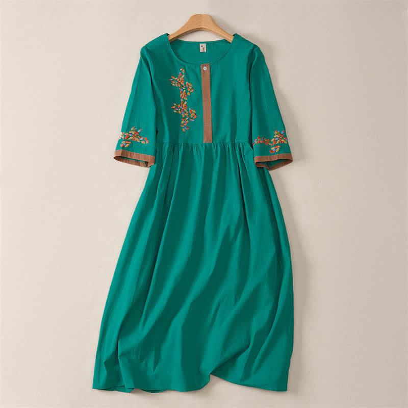 Buddha Stones Frühlings-Midikleid mit ethnischer Stickerei und halben Ärmeln für Damen - Türkis - US12, UK/AU16, EU44 (2XL) - image 13