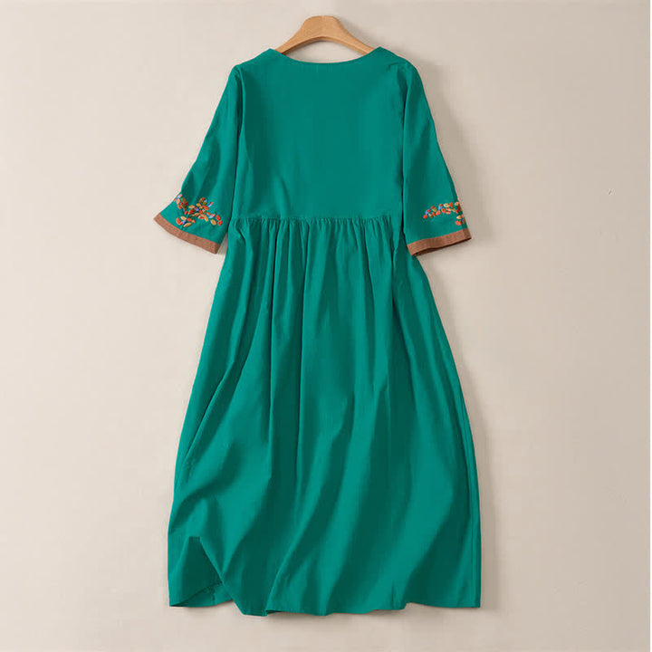 Buddha Stones Frühlings-Midikleid mit ethnischer Stickerei und halben Ärmeln für Damen - image 14