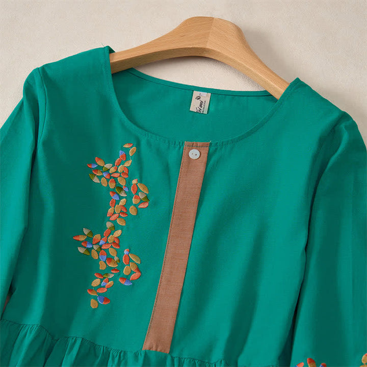 Buddha Stones Frühlings-Midikleid mit ethnischer Stickerei und halben Ärmeln für Damen - image 15