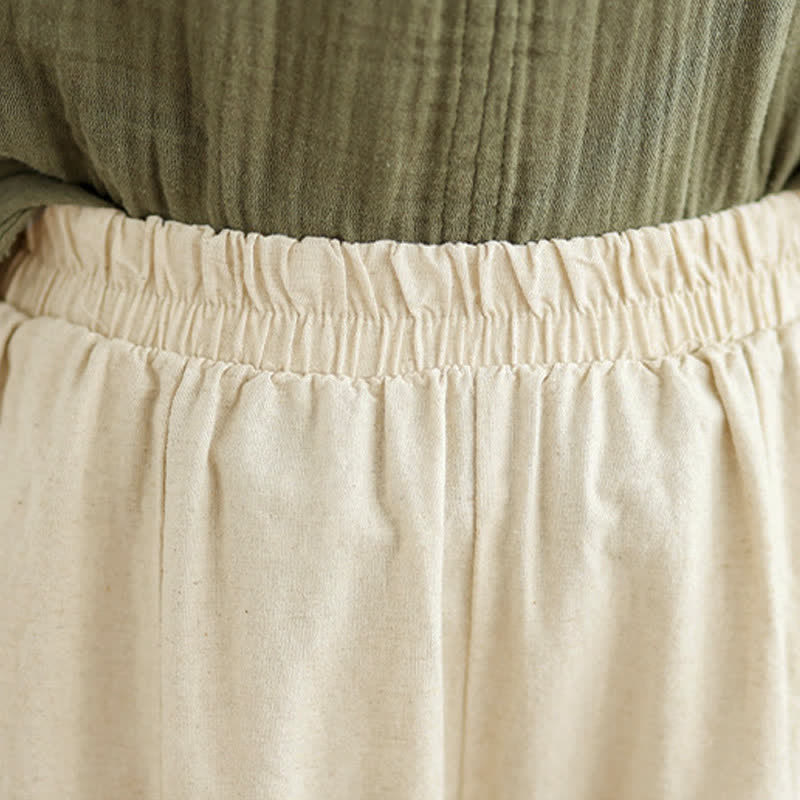 Buddha Stones Lässige, schlichte Baumwollhose mit Spitzeneinsatz, verkürztem Bein und Taschen für Damen - image 8