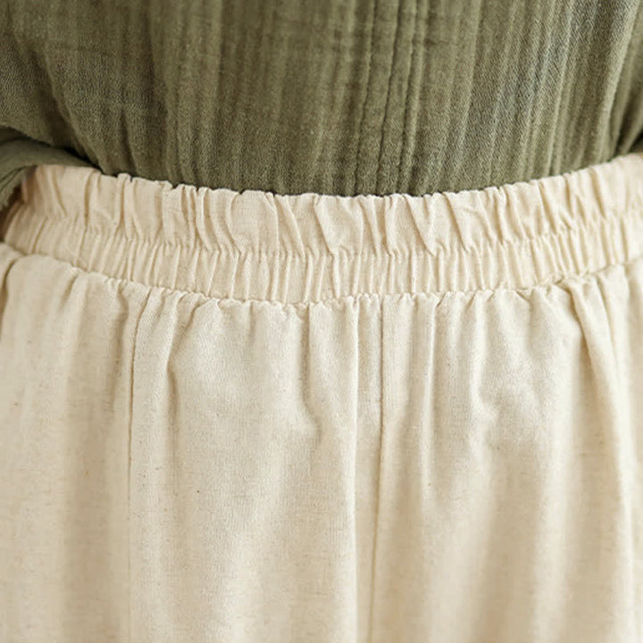 Buddha Stones Lässige, schlichte Baumwollhose mit Spitzeneinsatz, verkürztem Bein und Taschen für Damen - image 8