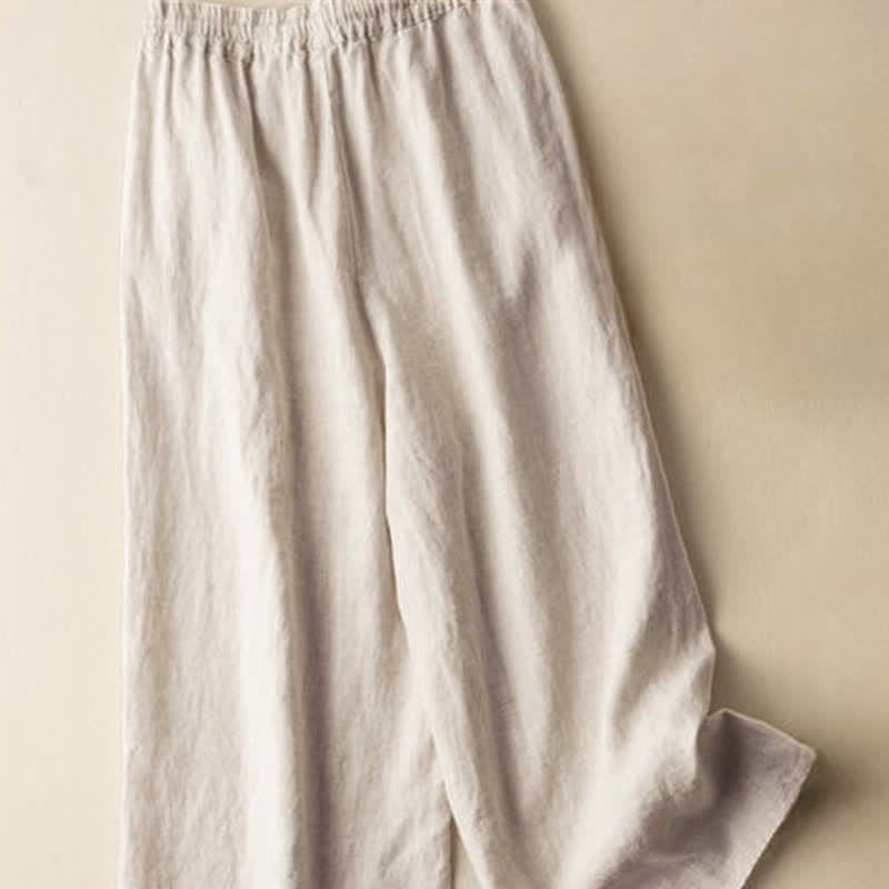 Lässige Damenhose mit weitem Bein, Taschen und Kordelzug im Boho-Stil mit Buddha Stones -Stickerei und Kordelzug - image 1