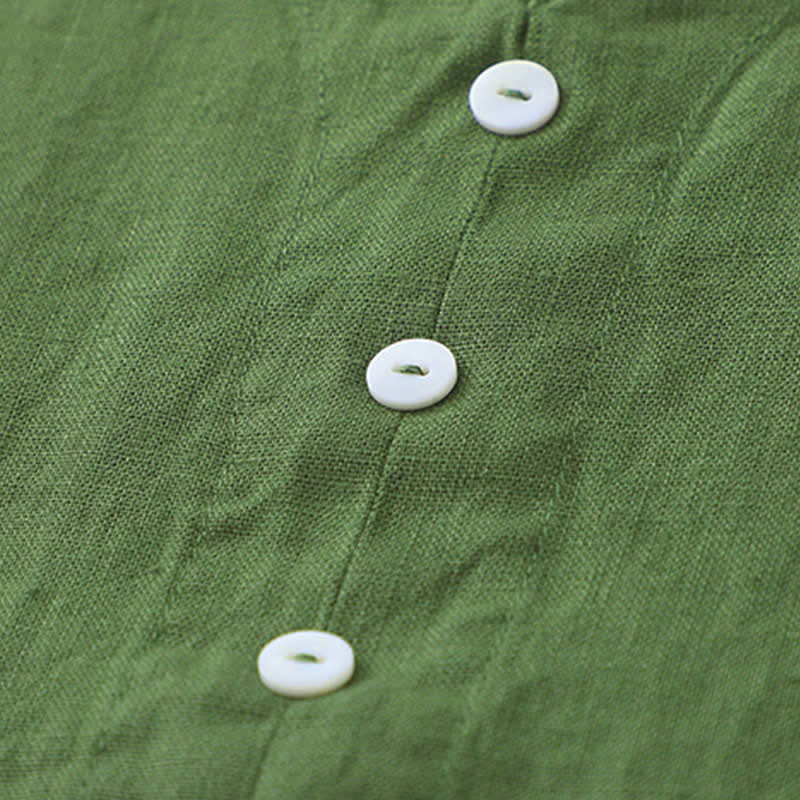 Buddha Stones Alltags-Freizeitkleid in Unifarben mit V-Ausschnitt und schlichtem Knopfdesign, ärmellos, Midi-Länge. - image 13