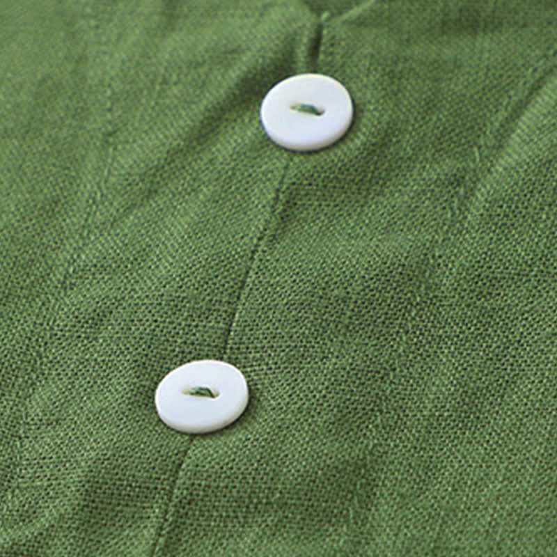 Buddha Stones Alltags-Freizeitkleid in Unifarben mit V-Ausschnitt und schlichtem Knopfdesign, ärmellos, Midi-Länge. - image 14