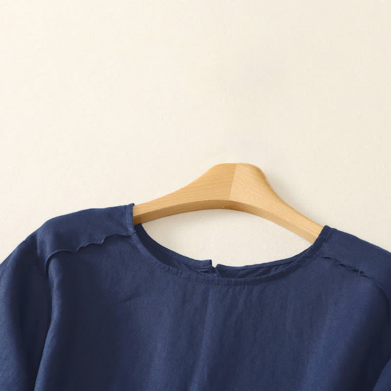 Buddha Stones Lässiges, minimalistisches Kurzarm-T-Shirt für Damen mit Rüschensaum - image 17