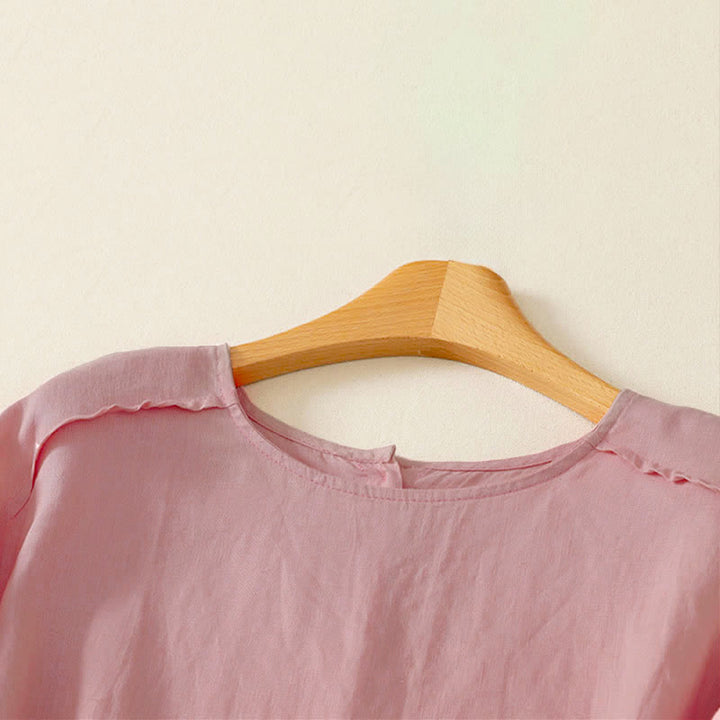 Buddha Stones Lässiges, minimalistisches Kurzarm-T-Shirt für Damen mit Rüschensaum - image 4