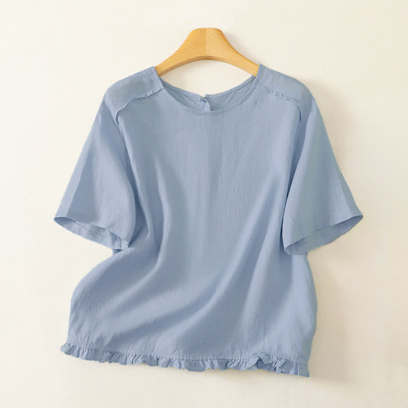 Buddha Stones Lässiges, minimalistisches Kurzarm-T-Shirt für Damen mit Rüschensaum - Hellblau - US12, UK/AU16, EU44 (2XL) - image 12