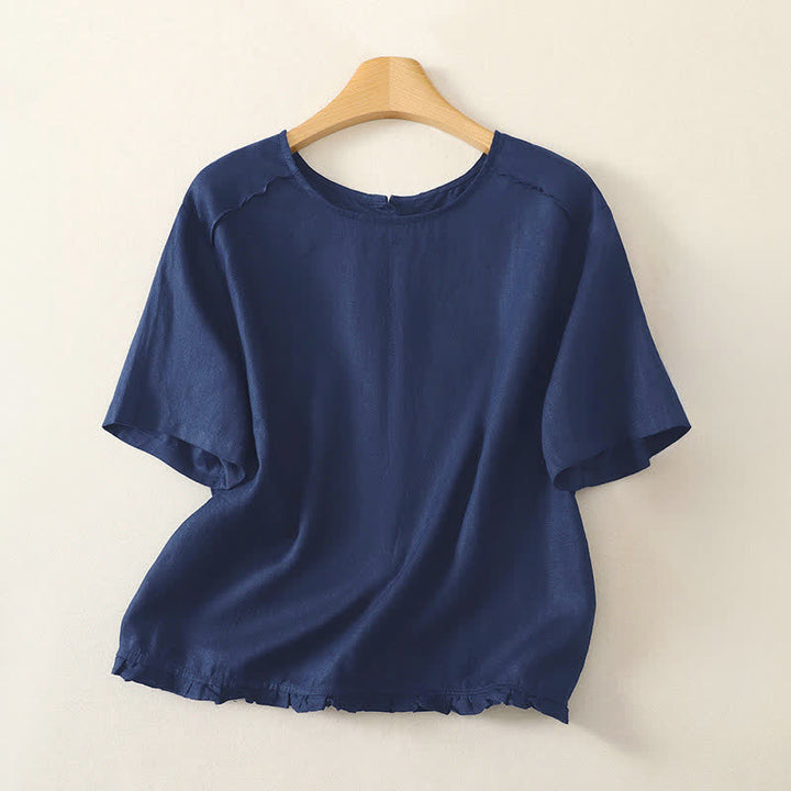 Buddha Stones Lässiges, minimalistisches Kurzarm-T-Shirt für Damen mit Rüschensaum - Marine - US12, UK/AU16, EU44 (2XL) - image 16
