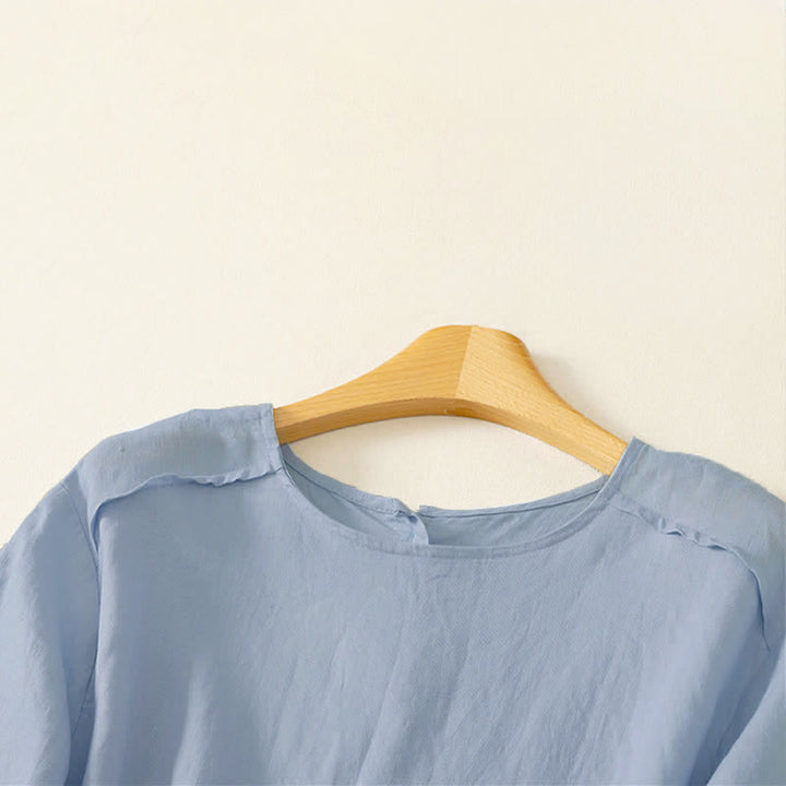 Buddha Stones Lässiges, minimalistisches Kurzarm-T-Shirt für Damen mit Rüschensaum - image 13