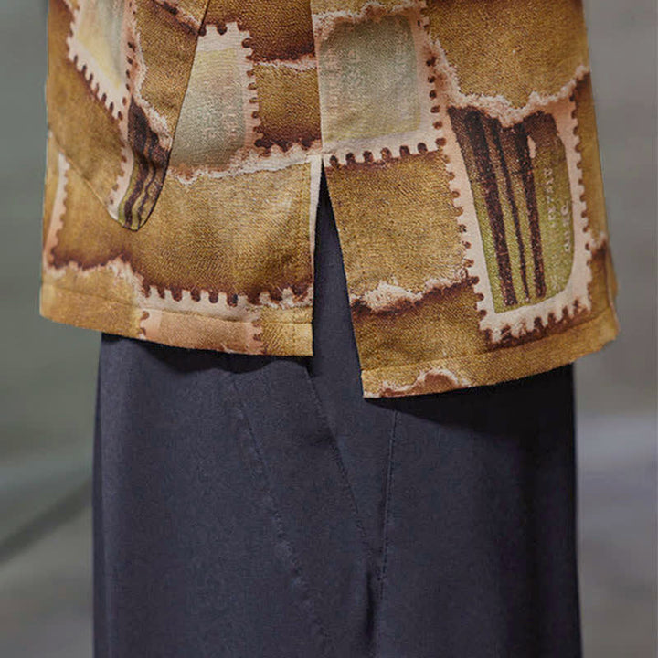 Buddha Stones Lässiges Sommerhemd für Herren im Boho-Stil mit Patchwork-Karo-Design, kurzen Ärmeln und aufgesetzter Tasche - image 21