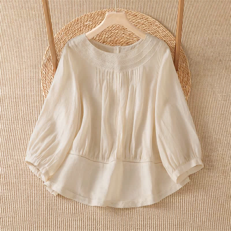 Buddha Stones Lässiges, elegantes Langarm-T-Shirt für Damen mit Stickerei für Frühling und Sommer - Antikweiß - US12, UK/AU16, EU44 (2XL) - image 0