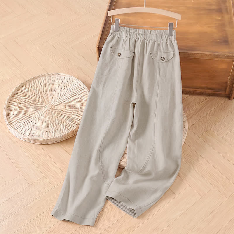 Buddha Stones Lässige, minimalistische Damen-Ankle-Hose für Frühling und Sommer mit geradem Bein und Tasche - image 1