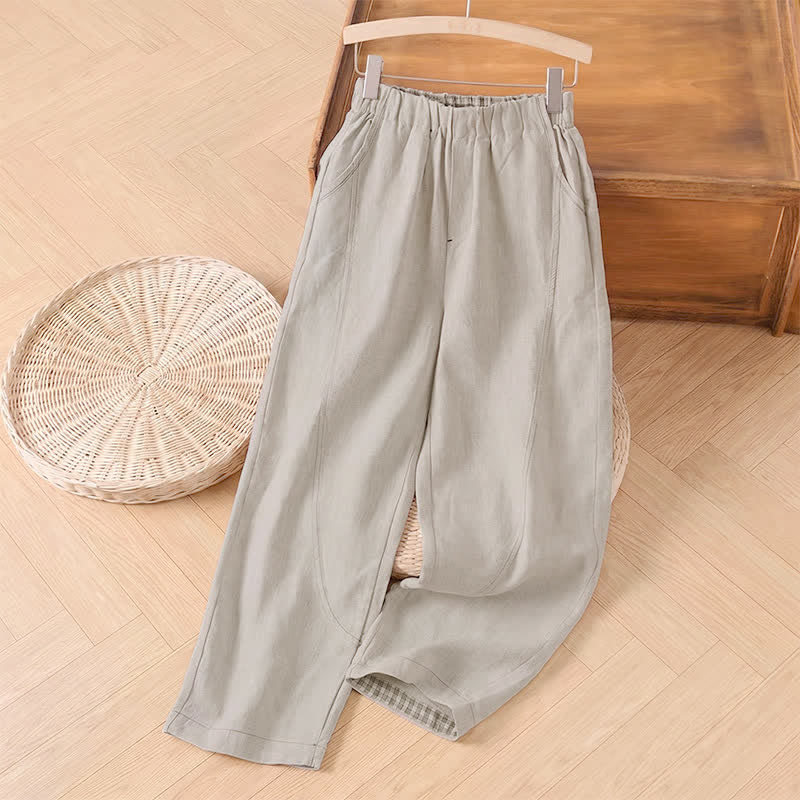Buddha Stones Lässige, minimalistische Damen-Ankle-Hose für Frühling und Sommer mit geradem Bein und Tasche - Leinen - US8-10, UK/AU12-14, EU40-42 (2XL) - image 0