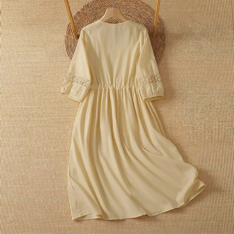 Buddha Stones 2-teiliges sommerliches Boho-Kleid für Damen mit Rundhalsausschnitt, ellbogenlangen Ärmeln und Tasche - image 1
