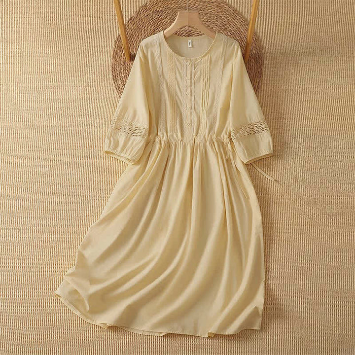 Buddha Stones 2-teiliges sommerliches Boho-Kleid für Damen mit Rundhalsausschnitt, ellbogenlangen Ärmeln und Tasche - Blassgoldene Rute - US12, UK/AU16, EU44 (2XL) - image 0