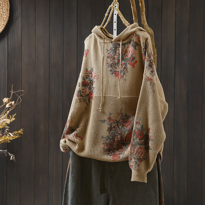 Buddha Stones Damen Strickpullover mit Blumenmuster, langen Ärmeln und Kapuze - BurlyWood - US4-6, UK/AU8-10, EU36-38 (F) - image 0