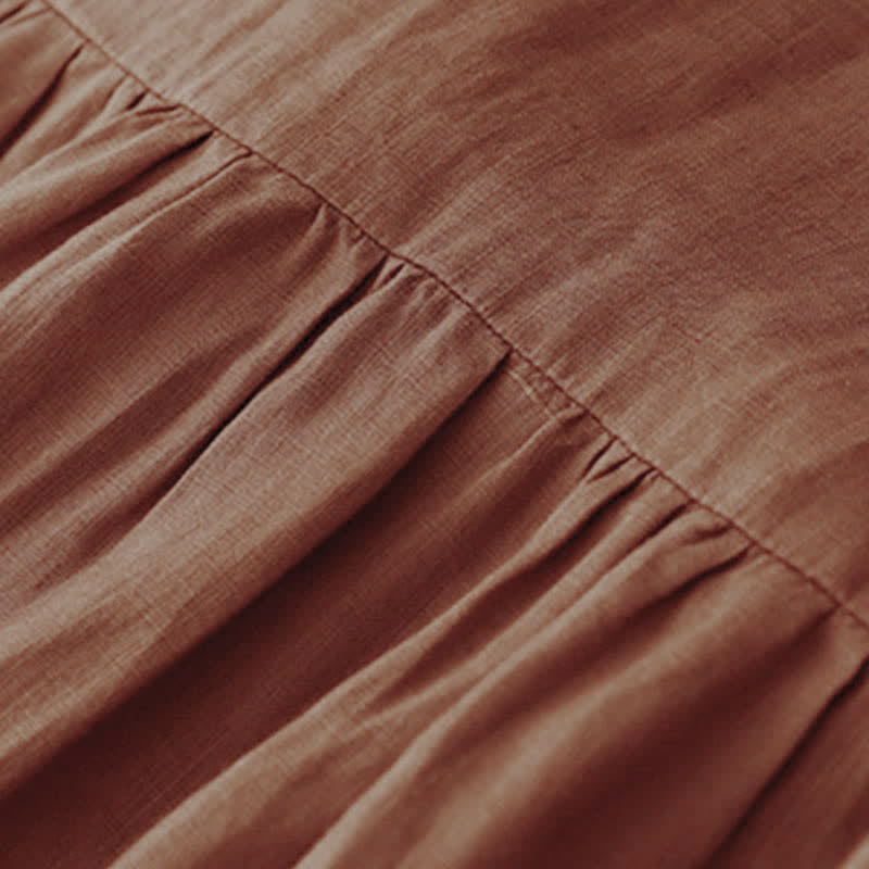 Buddha Stones Lässiges Kurzarm-Midikleid für Damen mit Schleife und Taschen - image 3