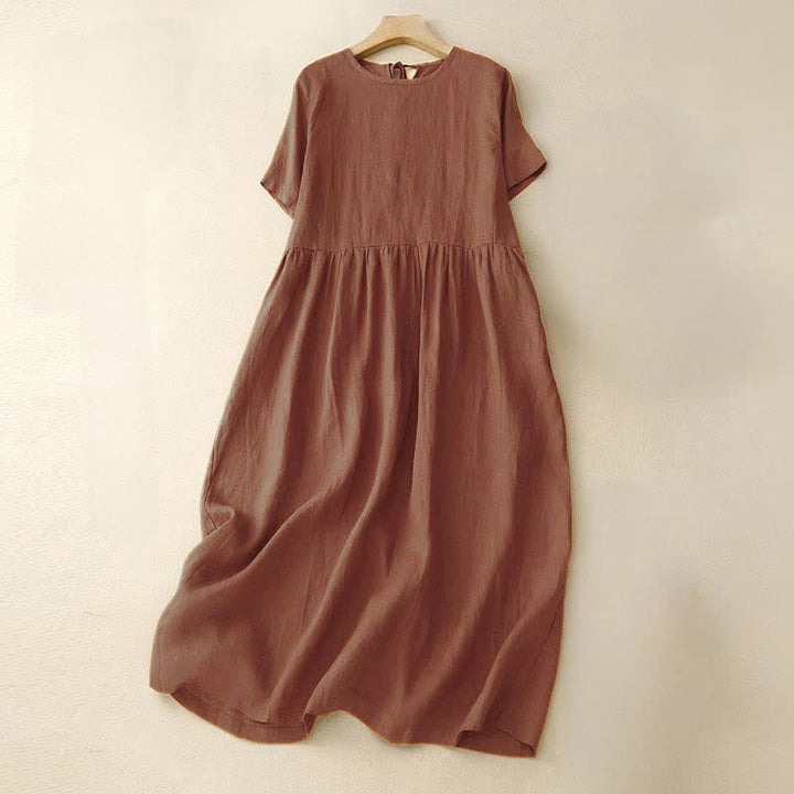 Buddha Stones Lässiges Kurzarm-Midikleid für Damen mit Schleife und Taschen - Schokolade - US8-10, UK/AU12-14, EU40-42 (2XL) - image 0