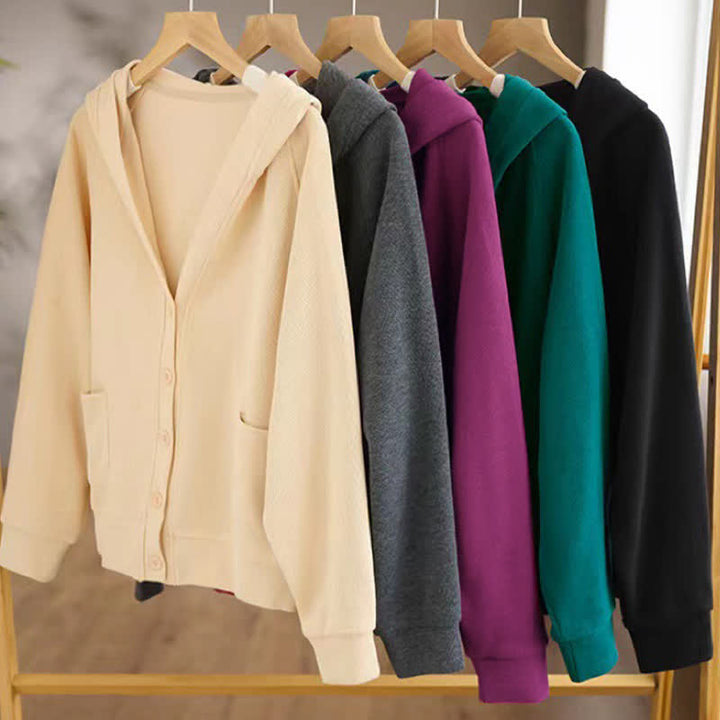 Damen-Kapuzenjacke mit Taschen und schlichten Knöpfen, verziert mit Buddha Stones - image 32