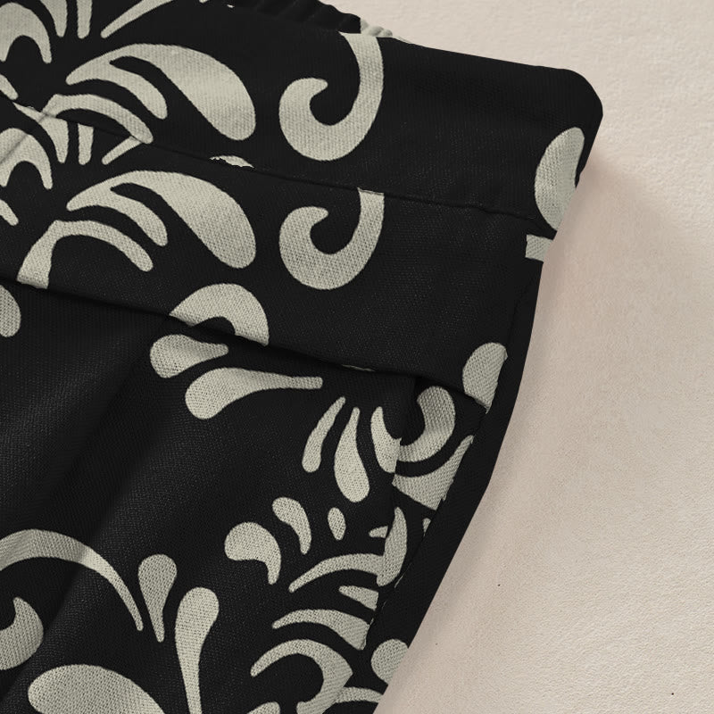 Buddha Stones Baumwoll-Leinen-Hose mit Vintage-Paisley-Muster, elastischem Bund, weitem Bein und Taschen - image 2