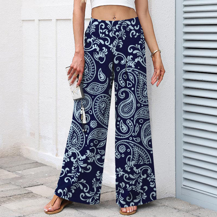 Buddha Stones Baumwoll-Leinen-Hose mit Vintage-Paisley-Muster, elastischem Bund, weitem Bein und Taschen - image 7