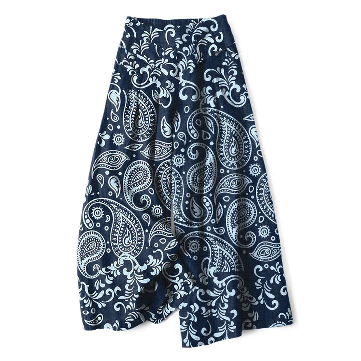 Buddha Stones Baumwoll-Leinen-Hose mit Vintage-Paisley-Muster, elastischem Bund, weitem Bein und Taschen - Marine - US16, UK/AU20, EU48 (3XL) - image 6