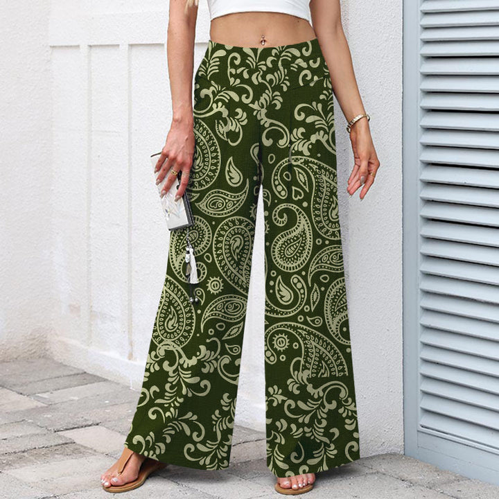 Buddha Stones Baumwoll-Leinen-Hose mit Vintage-Paisley-Muster, elastischem Bund, weitem Bein und Taschen - image 5