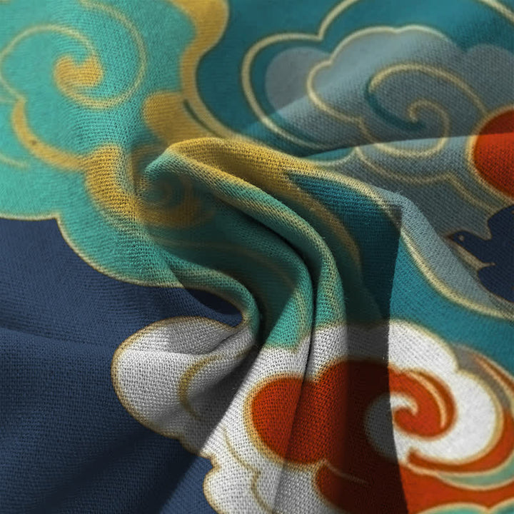 Buddha Stones Damenhose aus Baumwoll-Leinen-Mischgewebe mit Phönix-Wolken-Muster, elastischem Bund, weitem Bein und Taschen - image 3