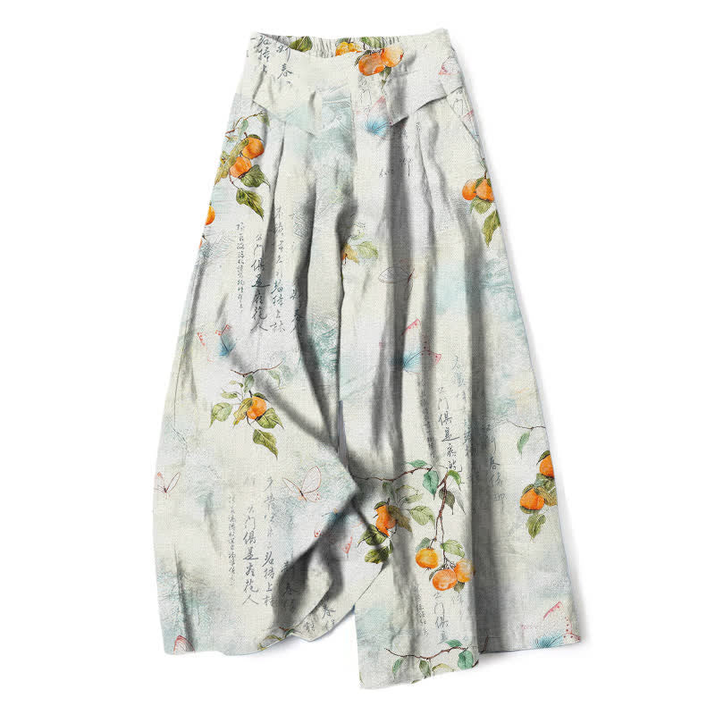 Buddha Stones Baumwoll-Leinen-Hose im Vintage-Stil mit Schmetterlingsmuster aus Zitrusgärten, Damen, elastischer Bund, weites Bein und Taschen - Azurblau - US16, UK/AU20, EU48 (3XL) - image 0