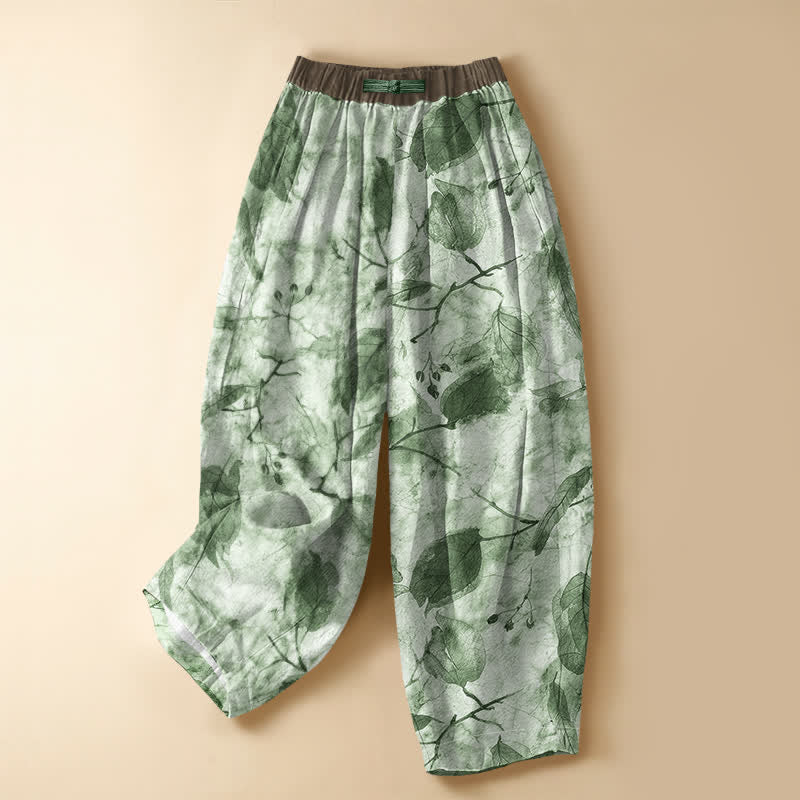 Buddha Stones Haremshose aus reiner Baumwolle mit botanischem Herbstblattmuster, Froschknopfverschluss, elastischem Bund und Taschen - Honigmelone - US16, UK/AU20, EU48 (3XL) - image 5