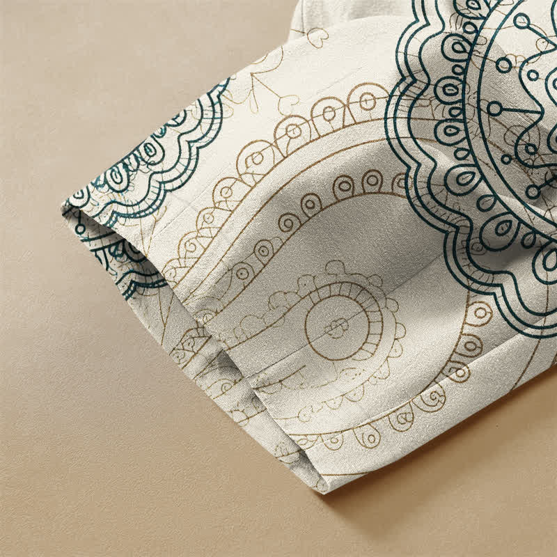 Buddha Stones Damen-Haremshose aus reiner Baumwolle mit Boho-Mandala-Muster, Froschknöpfen, elastischem Bund und Taschen - image 2