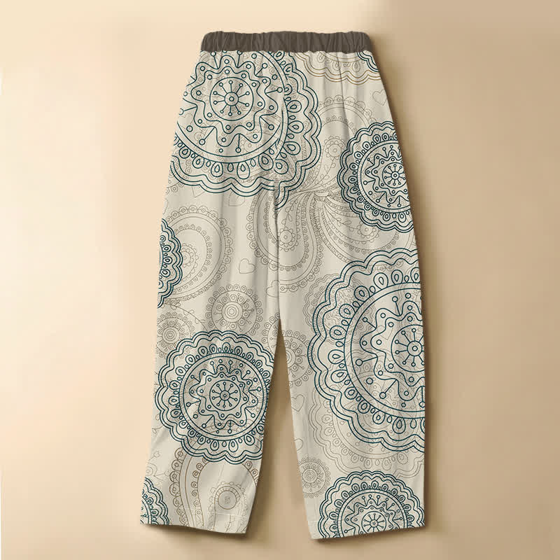 Buddha Stones Damen-Haremshose aus reiner Baumwolle mit Boho-Mandala-Muster, Froschknöpfen, elastischem Bund und Taschen - image 1