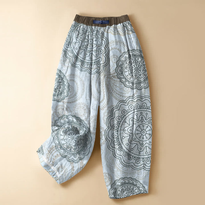 Buddha Stones Damen-Haremshose aus reiner Baumwolle mit Boho-Mandala-Muster, Froschknöpfen, elastischem Bund und Taschen - Hellblau - US16, UK/AU20, EU48 (3XL) - image 5