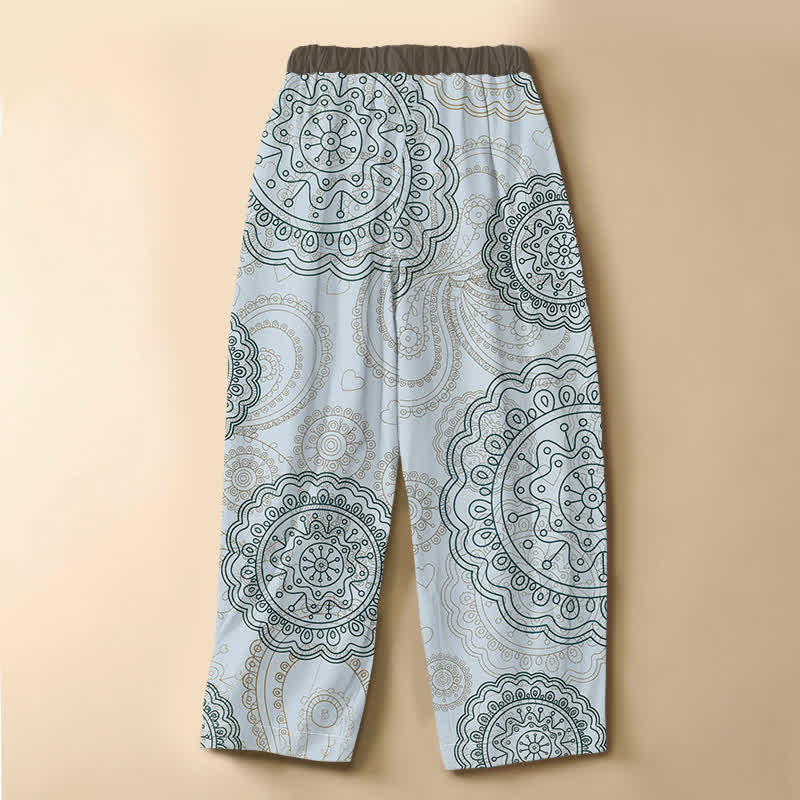 Buddha Stones Damen-Haremshose aus reiner Baumwolle mit Boho-Mandala-Muster, Froschknöpfen, elastischem Bund und Taschen - image 6