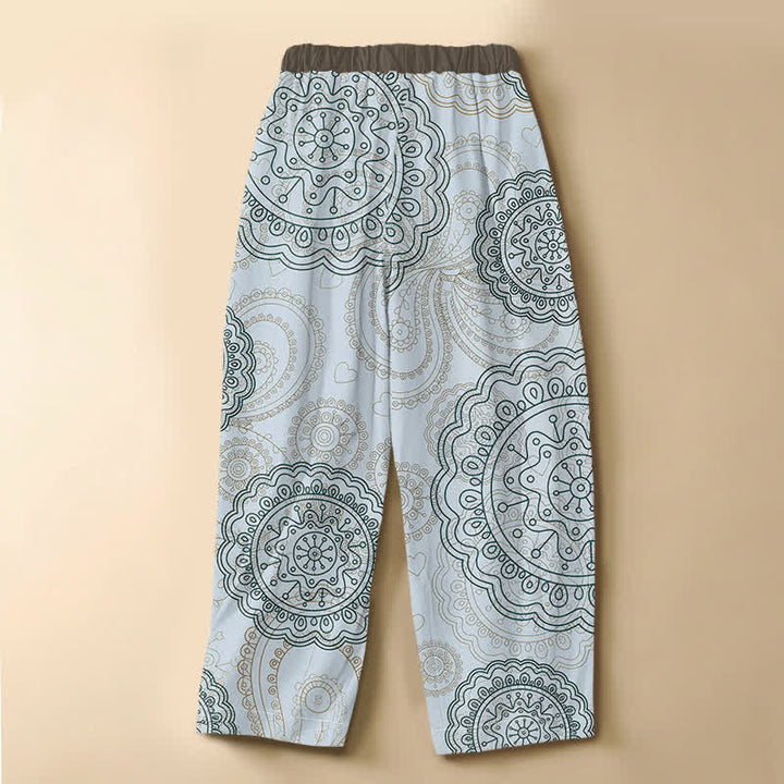 Buddha Stones Damen-Haremshose aus reiner Baumwolle mit Boho-Mandala-Muster, Froschknöpfen, elastischem Bund und Taschen - image 6