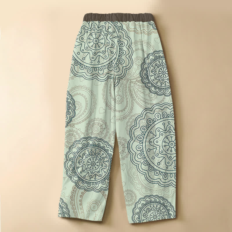 Buddha Stones Damen-Haremshose aus reiner Baumwolle mit Boho-Mandala-Muster, Froschknöpfen, elastischem Bund und Taschen - image 8