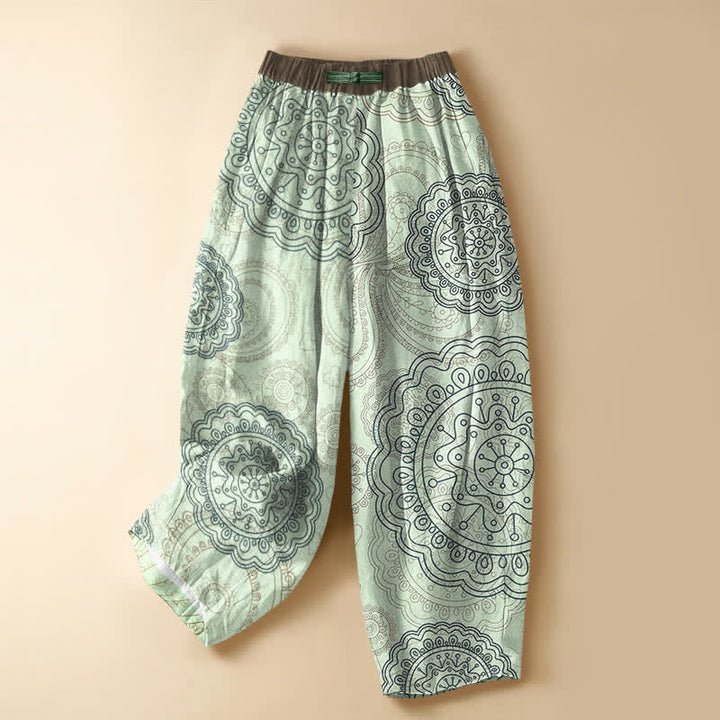 Buddha Stones Damen-Haremshose aus reiner Baumwolle mit Boho-Mandala-Muster, Froschknöpfen, elastischem Bund und Taschen - Hellgrün - US16, UK/AU20, EU48 (3XL) - image 7