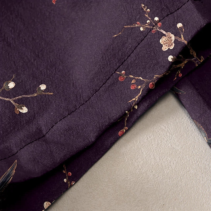 Buddha Stones Elegante Damenhose aus reiner Baumwolle mit Vogel- und Blütenmuster, elastischem Bund und Taschen - image 2